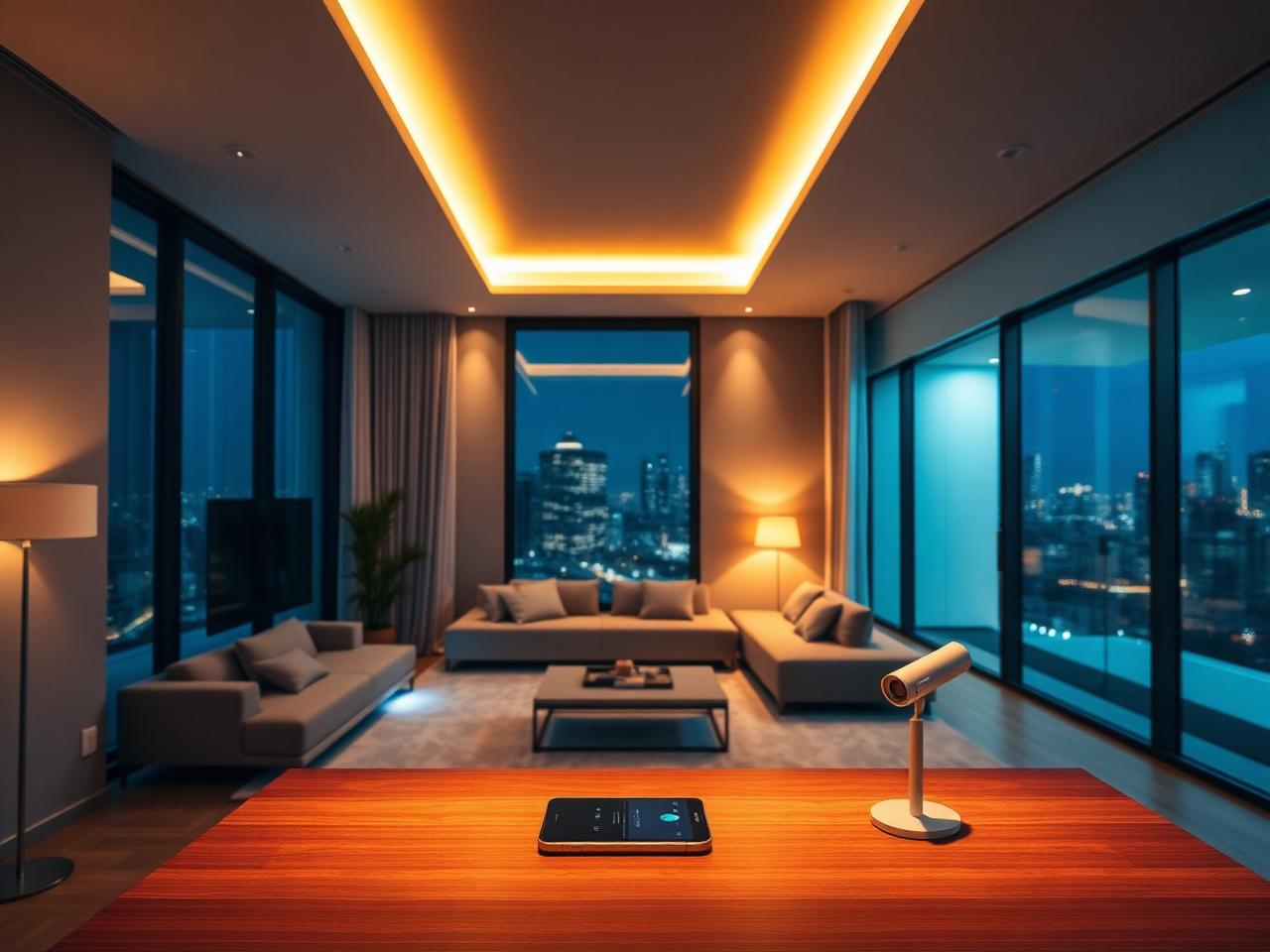 Sala de estar moderna com automação residencial