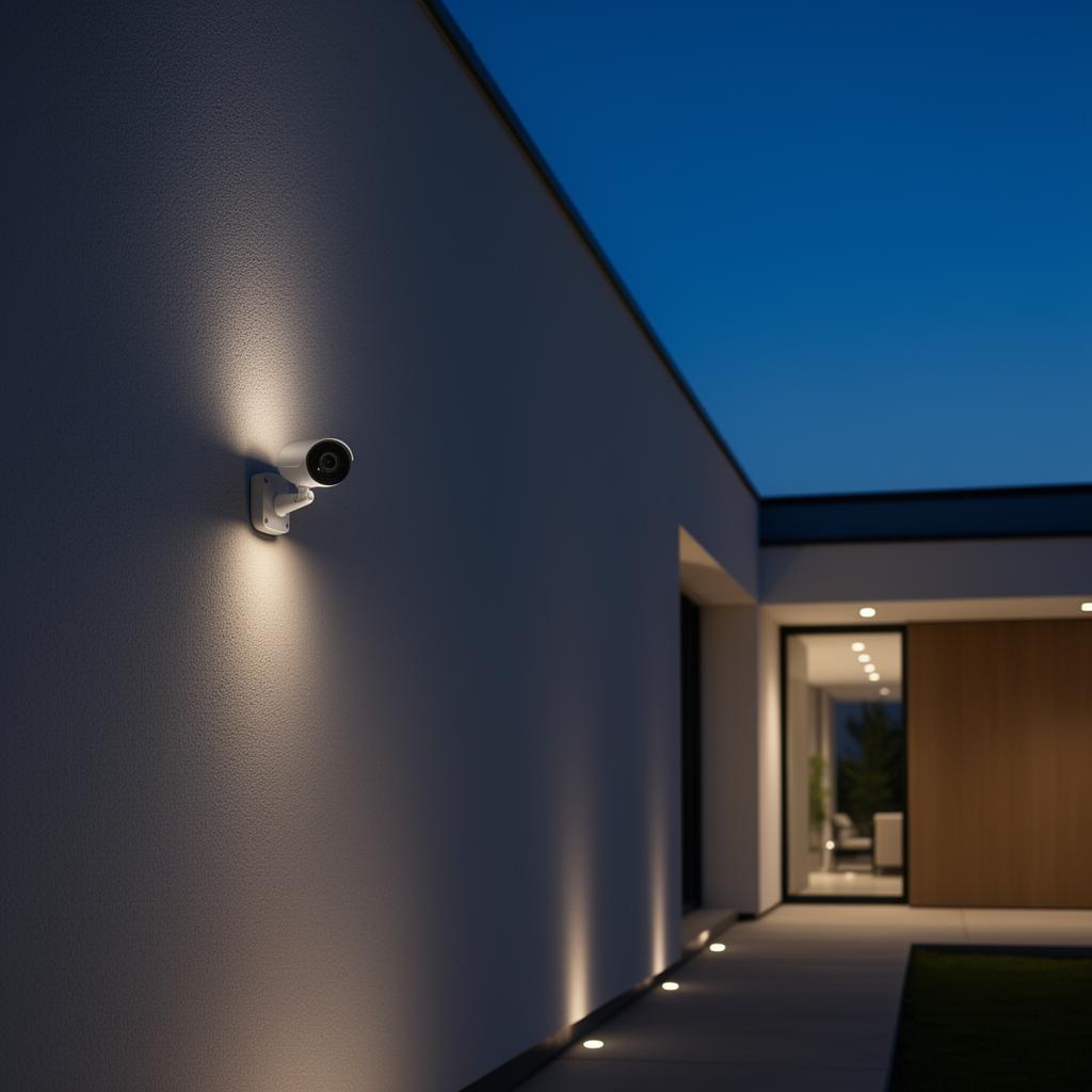 Casa moderna com câmera de segurança externa